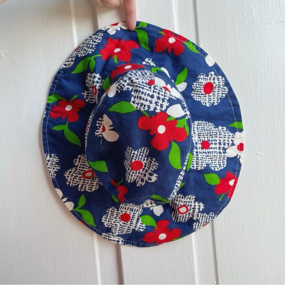 Vintage 70s/80s Reversible 100% Cotton Color Block Floral Pattern Bucket Hat - Picture 3 of 9